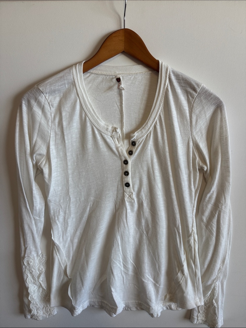 Poof! White Long-Sleeve Henley Top with Button Placket